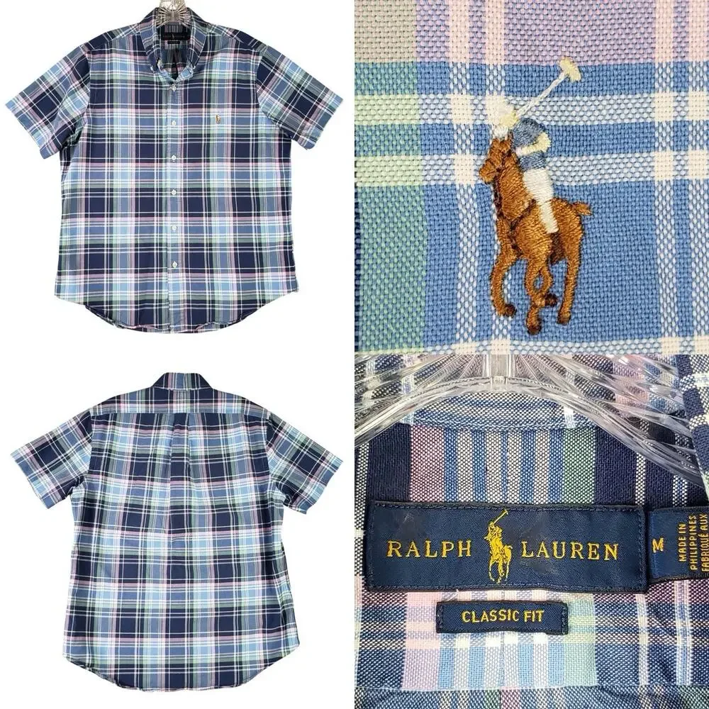 Polo Ralph Lauren Shirt Mens Size Medium M Blue Plaid Short Sleeve Button Down